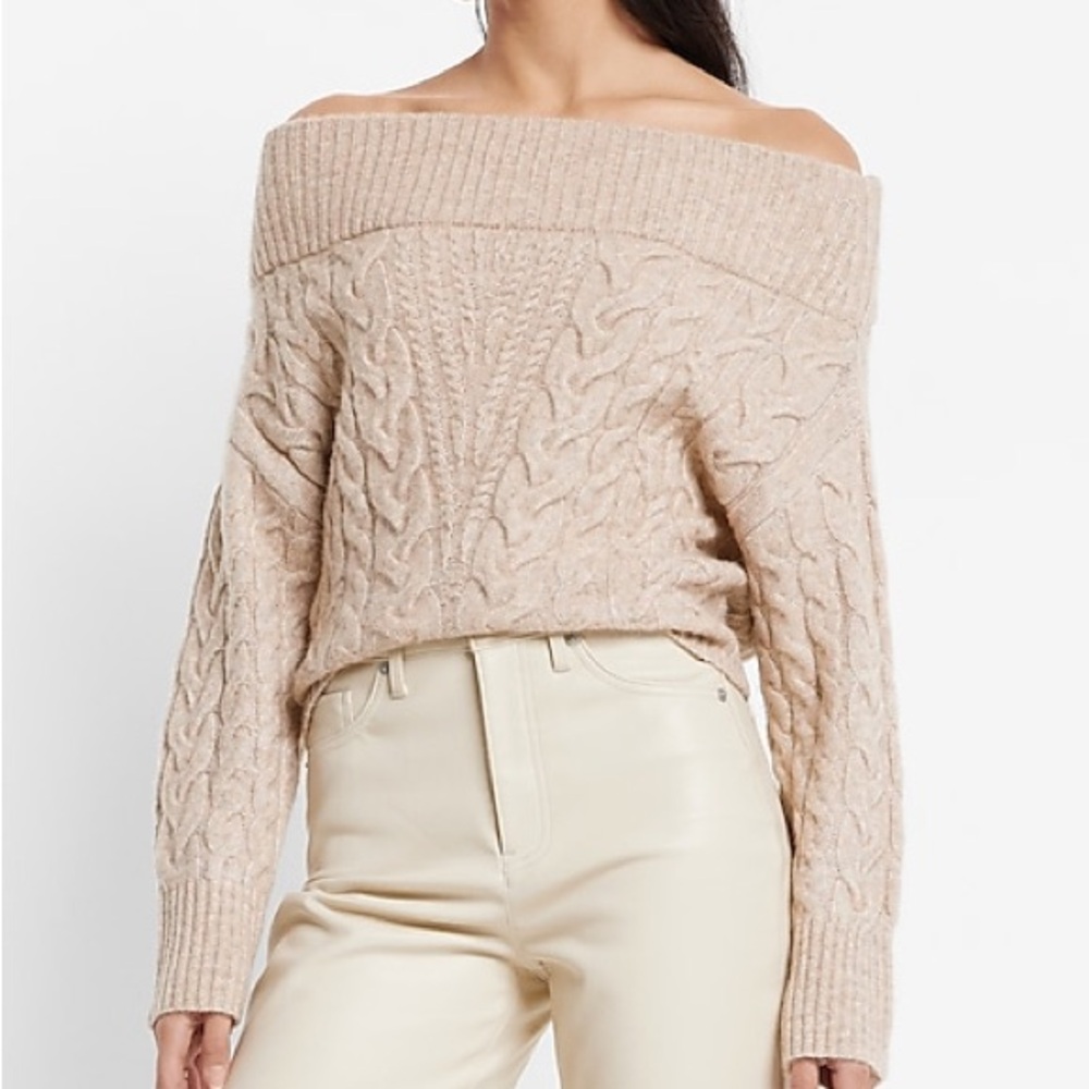 Express Off-Shoulder Cable Knit Sweater